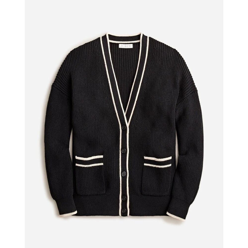 J Crew Tipped V-neck cotton cardigan sweater Size XS